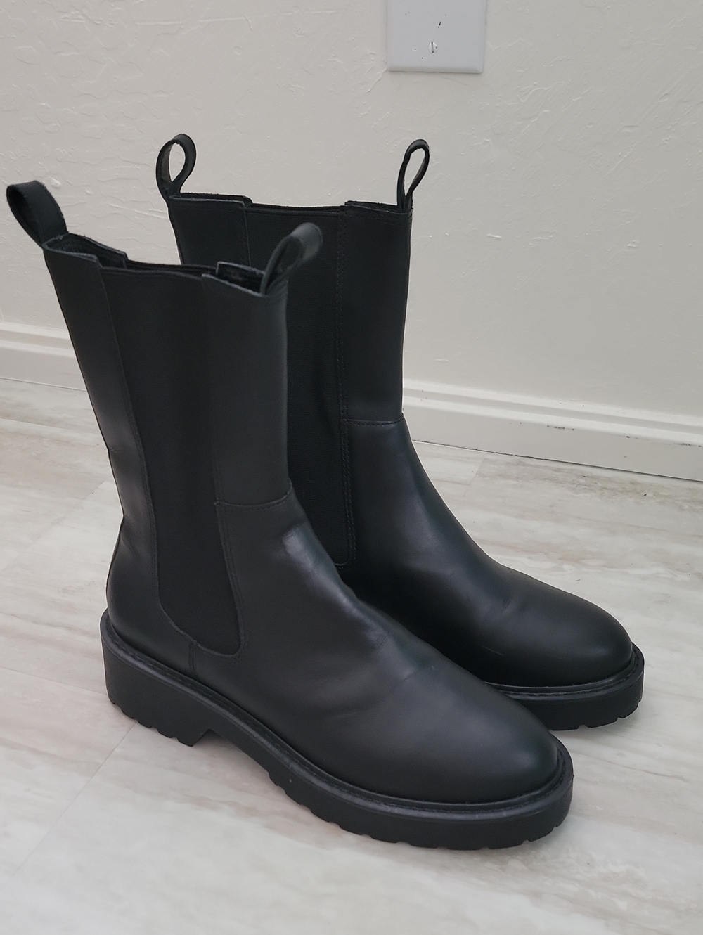 Steve Madden Leather Platform Tall Black Yairy Boots 9